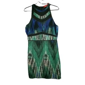 Red By Saks Fifth Avenue Dress Womens M Blue Sage Green Mesh Back Edgy Mini
